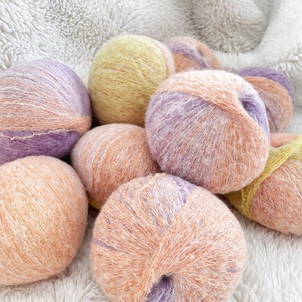 Bonbons arc-en-ciel ! Fil de mohair fin, fil pour bébé très doux, fil pour écharpe fantaisie, dimension économique, fil de collection en édition limitée