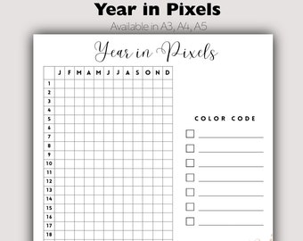 A Year in Pixels | Year in Colour | Mood Tracker | Printable Yearly Tracker | PDF Printable | A3, A4, A5 | Instant Download