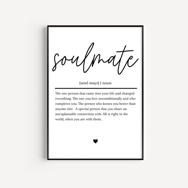 Soulmate Definition Print | Anniversary Gift | Valentines Day Printable | Valentines Day Decor | Digital Print | Instant Download