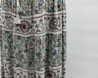 Bohemian Embroidered Cotton Maxi Skirt – Floral Print, Hippie Festival Skirt, Ethnic Boho Style