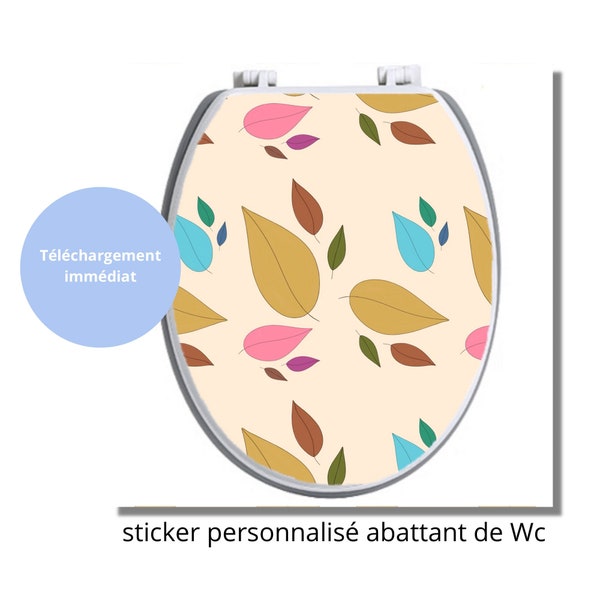 Autocollant personnalisé abattant de WC - Sticker décor toilette feuilles d'automne - Téléchargement Numérique Imprimable - JPEG  HD 300 dpi