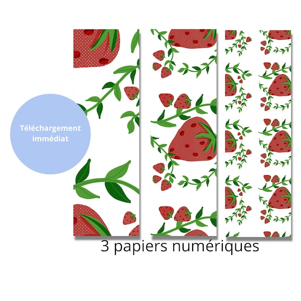 Fichier jpg de motif sans couture fraise - clip art imprimé fraise des bois - papier numérique fruit rouge