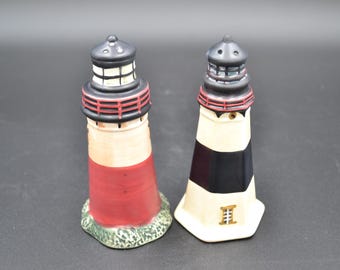 David Carter Brown By The Sea Lighthouse Sakura Oneida 5" Hand Painted Salt & Pepper Shakers