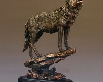 12" Standing Howling Wolf Statue - Stunning Bronze Finished Sculpture