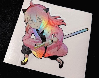 Adesivo olografico in vinile Anime – Anya Spy Samurai – Adesivo impermeabile per auto, laptop e bottiglia d'acqua
