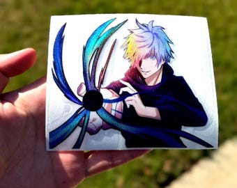Adesivo olografico in vinile Anime – Gojo JJK – Adesivo impermeabile per auto, laptop e bottiglia d'acqua
