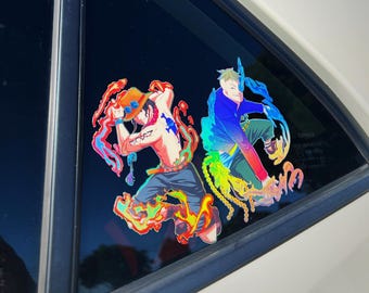 Adesivo olografico in vinile Anime – OP Fire Brothers – Adesivo impermeabile per auto, laptop e bottiglia d'acqua