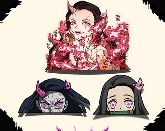 Pegatina holográfica de vinilo de anime – Nezuko – Calcomanía impermeable para coche, portátil y botella de agua