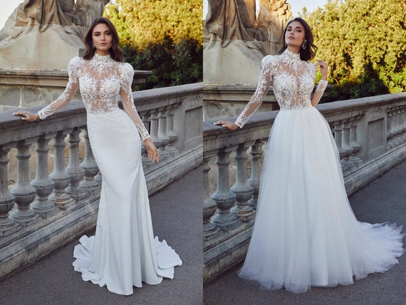 Stunning Illusion Wedding Dress Long Sleeves Lace Wedding - Etsy