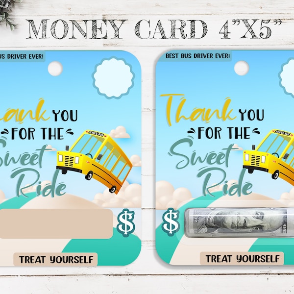 Printable Bus Driver Card, Money Card, Teacher Appreciation Gift, Gift Card Holder, Print-Then-Cut, Gift for School Bus Driver, PNG File
