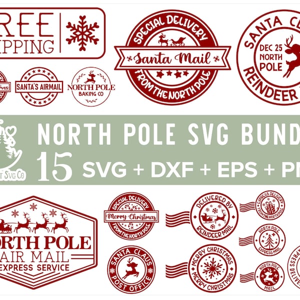 North Pole Svg Bundle, North Pole Mail Express Post Svg, Christmas Svg, Santa Claus Svg, Home Decor Svg, Snowman Svg, Svg, Png, Dxf, Eps