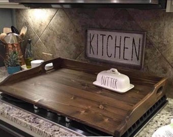 Handmade Personalized Wood Stove Top Cover | Custom Noodle Board | Rustic Kitchen Tray
