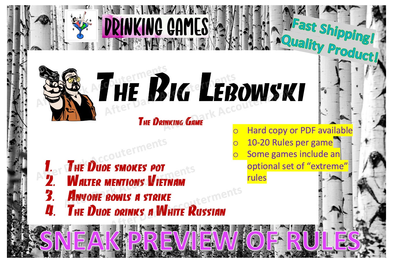 Drinking Games Adult Movies Rule Sheet the Big Lebowski - Etsy
