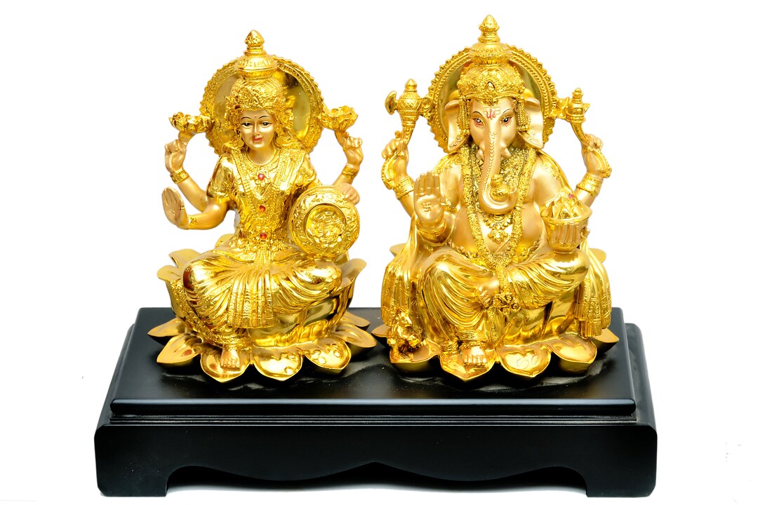 Laxmi Ganesh Resin Statue in Glorious Gold Captivating 10inch Etsy