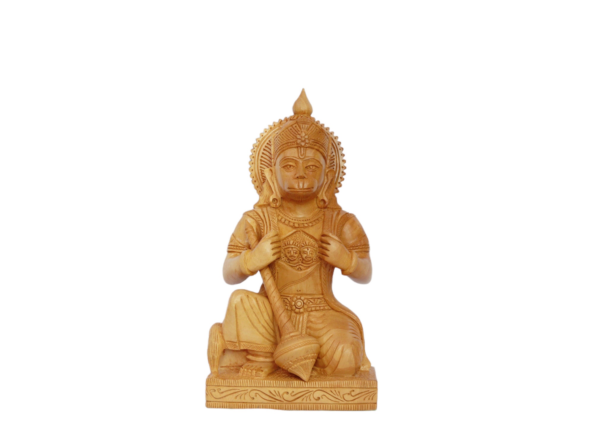 Wooden Hanuman Statue Sitting With Lord Ram Figurine Showpiece Etsy