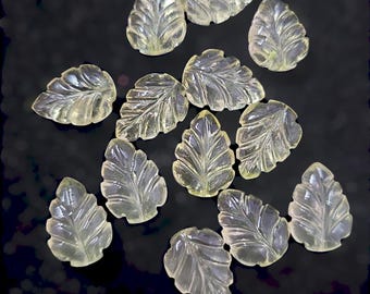 Handmade Lemon Quartz Leaf Carving: Loose Gemstone Charm (14mm)