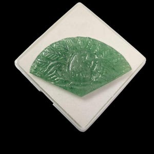 Hand Carved Aventurine Peacock Charm: Natural Green Quartz (30x49mm)