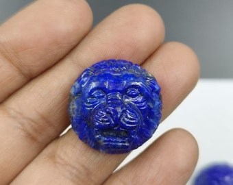 Hand Carved Lapis Lazuli Lion Face: 22mm Loose Gemstone