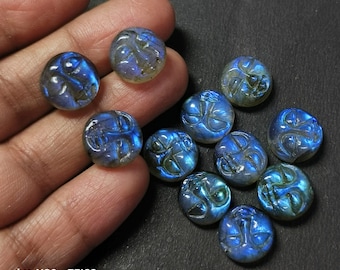 100 % Natural Flashy Labradorite Moon Face Cabochon, Hand Carved Gemstone (12 MM)
