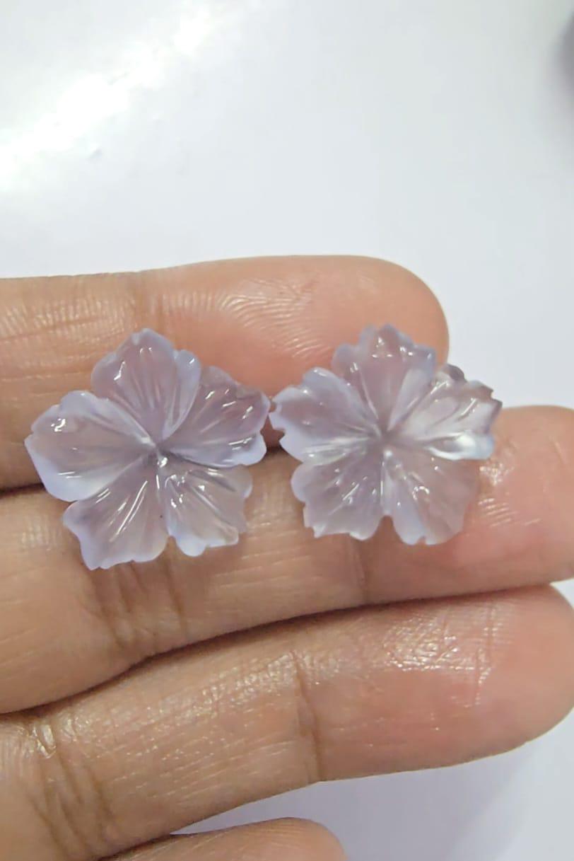 Hand Carved Chalcedony Flower: 16mm Size Carving Flowers Loose