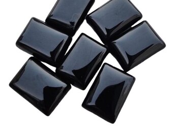 Black Onyx Cabochon: Hand Carved Rectangle Charm (12x9 MM)