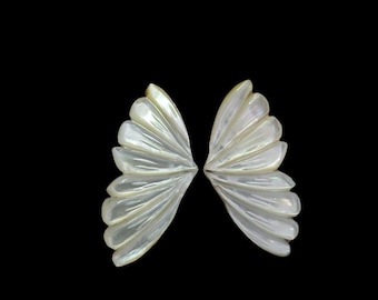 Natural Mother of Pearl Butterfly Wings: Carved Gemstone Pair (34x17mm)