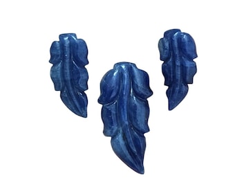 Handmade Blue Sapphire Leaf Charms: Carved Gemstone Set, Jewelry Making