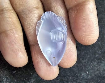 Hand Carved Natural Chalcedony Fish Charm, 30mm