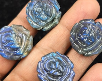 AAA Quality Labradorite Rose Flower: Blue Flashy Gemstone Carvings (24 MM)