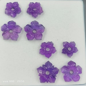 Amethyst Carved Flower Charms: Natural Gemstone Jewelry Making (8 Pieces)