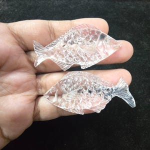 Hand Carved Crystal Quartz Fish Pair: Charm Jewelry (35 MM)