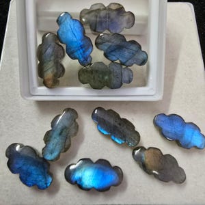 Hand Carved Labradorite Cloud Beads: Natural Gemstone Briolatte (19x10mm)