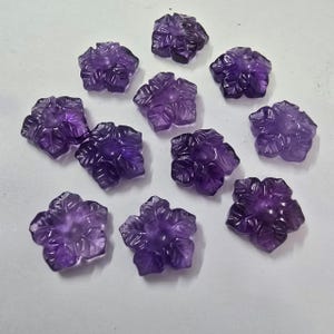 Amethyst Flower Charm: Hand-Carved Gemstone, 15mm