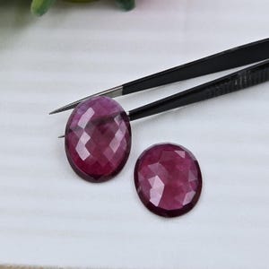 Lab Grown Ruby Oval Rose Cut Pair, Pinkish Red Corundum Gemstone for Jewelry Making