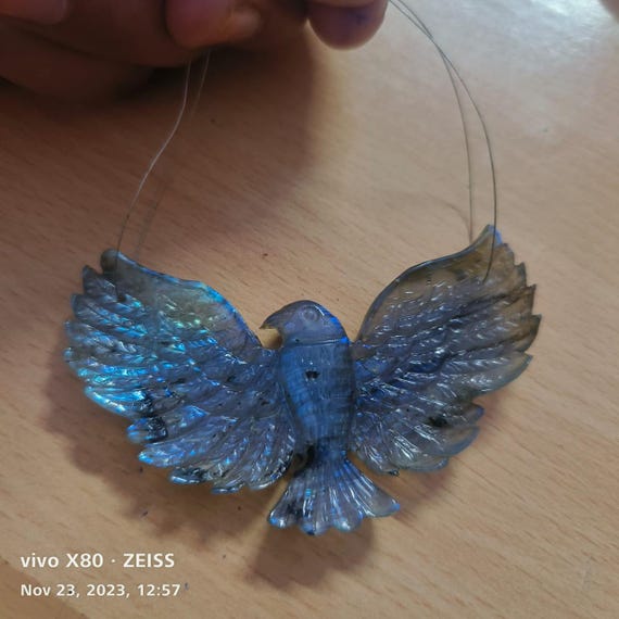 Labradorite Eagle Carving: Flashy Gemstone Bird Charm