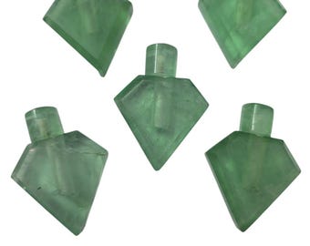 Handmade Carved Green Fluorite Perfume Bottle: Gemstone Jewelry (34x35 mm)