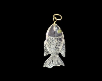Natural Crystal Quartz Carved Fish Bead, Gemstone Charm (30x15x8mm)