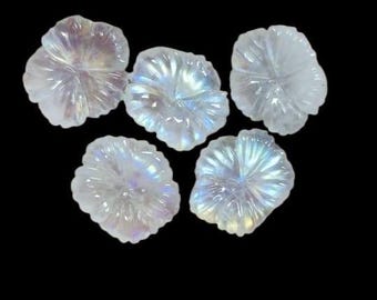100 % Natural Blue Moonstone Carved Flower Charm: Natural Gemstone, 24mm