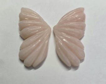 Pink Opal Butterfly Wings: Carved Gemstone Jewelry Pair (35x17mm)