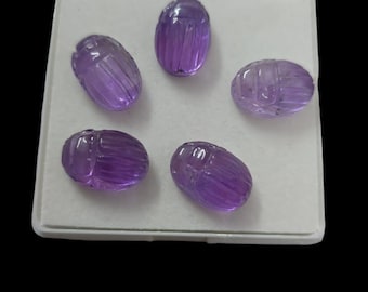 100 % Natural Purple Amethyst Scarab Beetle Beads Carving: Natural Gemstone Loose Bead (14mm)