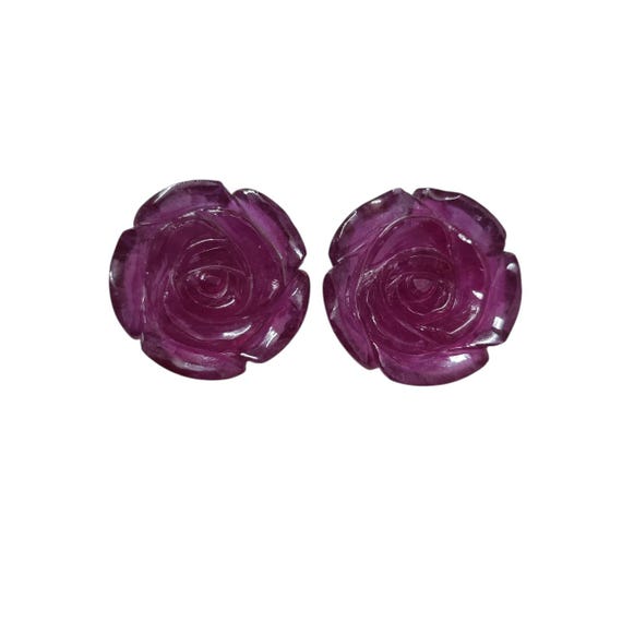 Ruby Carved  Rose Flower,Lab-Grown Ruby Stone Flower Rose Flower: Loose Gemstone Carving, 23mm size