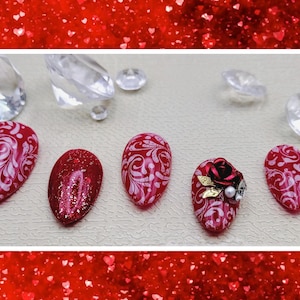 Red Rose Almond Press On Nails