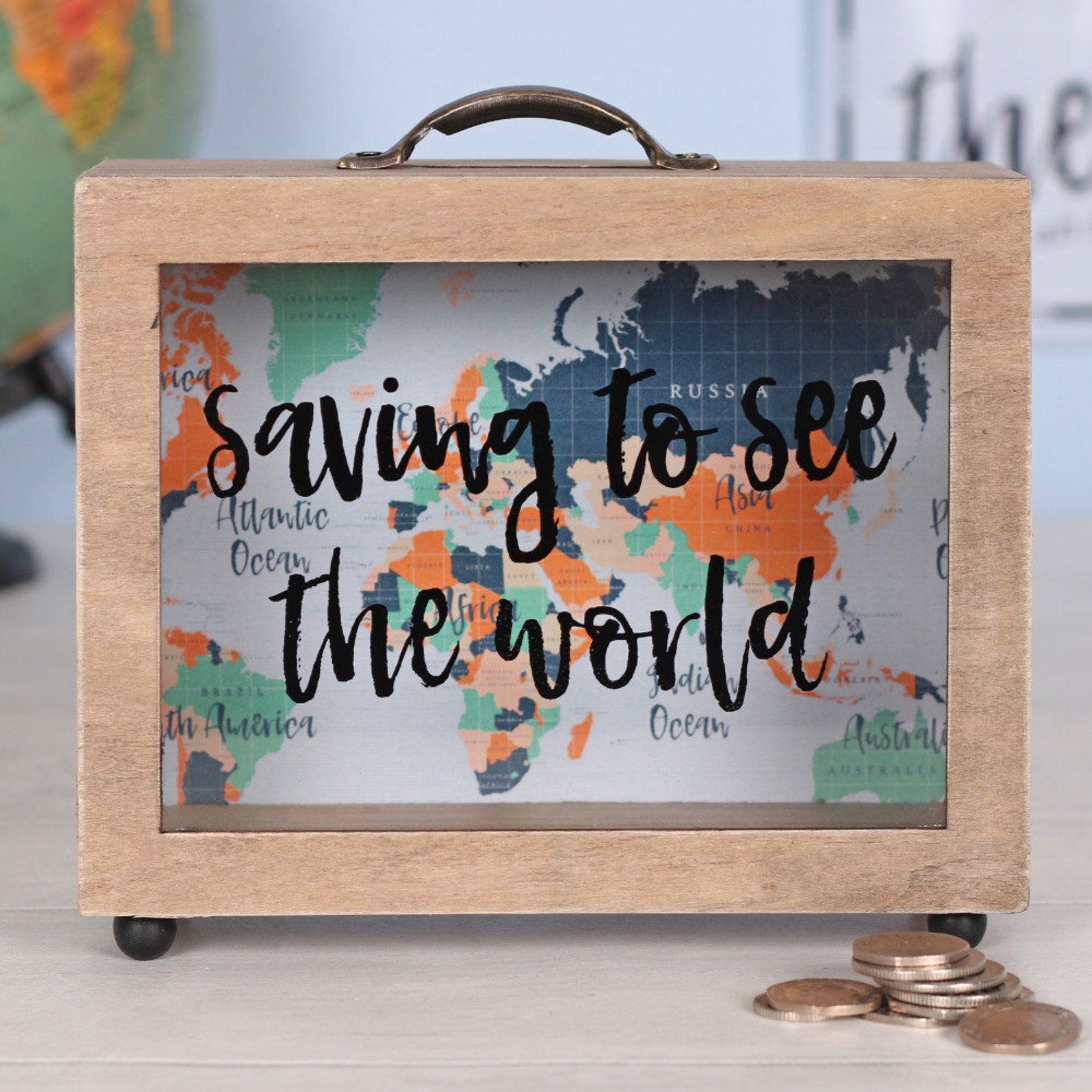 Curated visual reference: Wanderlust Money Box Savings Piggy Bank Swear Jar Travel Gift Photo Inspiration