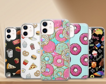 Food Print Phone Case Donuts Junk Food design Case for iPhone 13, 12 Pro, XR, XS, 8+, Samsung A12, S22, S21, A40, A71, A51, Huawei P40, P50