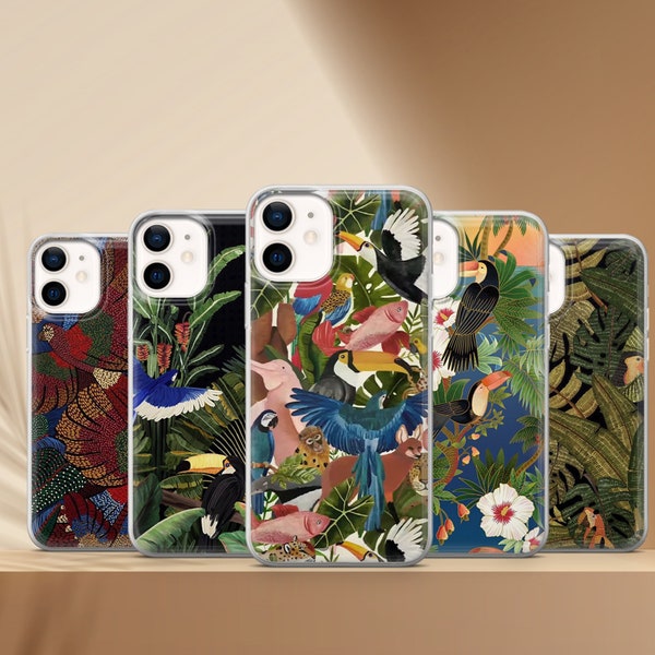 Papagei Illustrationen Handyhülle Dschungel Design Hülle für iPhone 13, 12 Pro, XR, XS, 8+, Samsung A12, S22, S21, A40, A71, A51, Huawei P40, P50