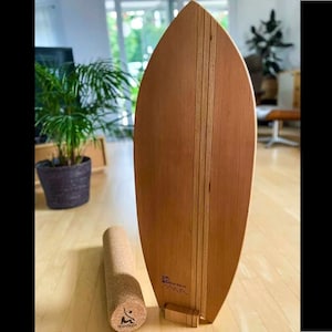 Houten balance board inclusief houder en kurkrol | gepersonaliseerd cadeau | voor beginners en gevorderden