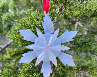 Iridescent Blue Snowflake Ornament: Epoxy Resin Christmas Decor