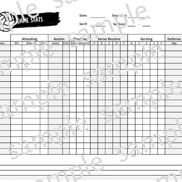 Volleyball Stat Sheets Etsy