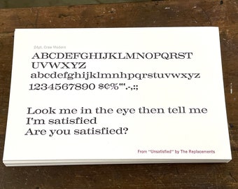 Letterpressed type specimen broadside - 24pt. CRAW MODERN - with Replacements lyric