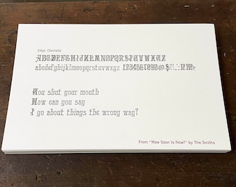 Letterpressed type specimen broadside - 24pt. CLEMATIS - with The Smiths lyric